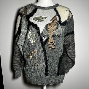 Vintage 80s MarieaKim Beaded Wool Blend Sweater with Tinsel Embroidery Large